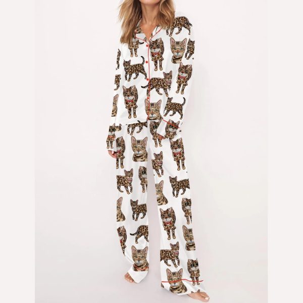 Bengal Cat Silky Satin Pajama Set
