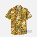 Brightly Colored Hawaiian Indigenous Elements Printing Breast Pocket Short Sleeve Shirt