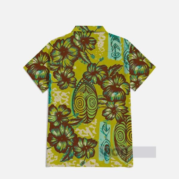 Casual Green Hawaiian Florals And Tribal Art Printing Breast Pocket Short Sleeve Shirt