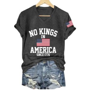 Womens No Kings In America Printed Casual T Shirt5