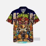 Classic Cartoon Hawaiian Tikis Printing Breast Pocket Short Sleeve Shirt