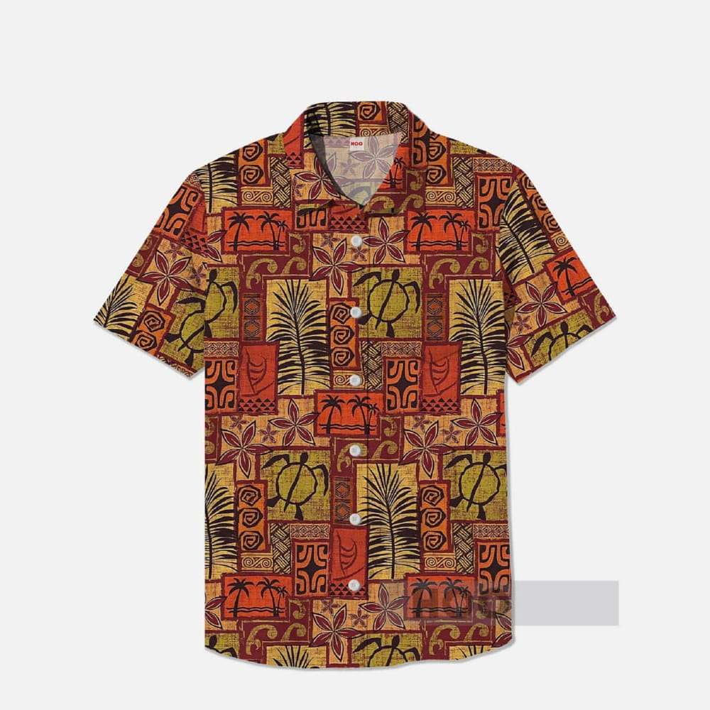Classic Hawaiian Tribal Pattern Turtles And Leaves Patchwork Printing Breast Pocket Short Sleeve Shirt Classic Hawaiian Tribal Pattern Turtles And Leaves Patchwork Printing Breast Pocket Short Sleeve Shirt