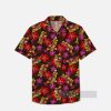 Classic Tikis And Brightly Colored Florals Hawaiian Printing Breast Pocket Short Sleeve Shirt