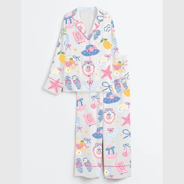 Coastal Preppy Girl Summer Beach Coquette Girly Summer Beach Ocean Pajama Set