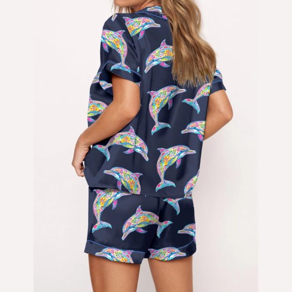 Colorful Dolphins Silky Satin Pajama Set
