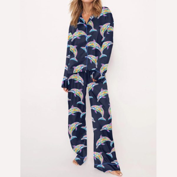 Colorful Dolphins Silky Satin Pajama Set