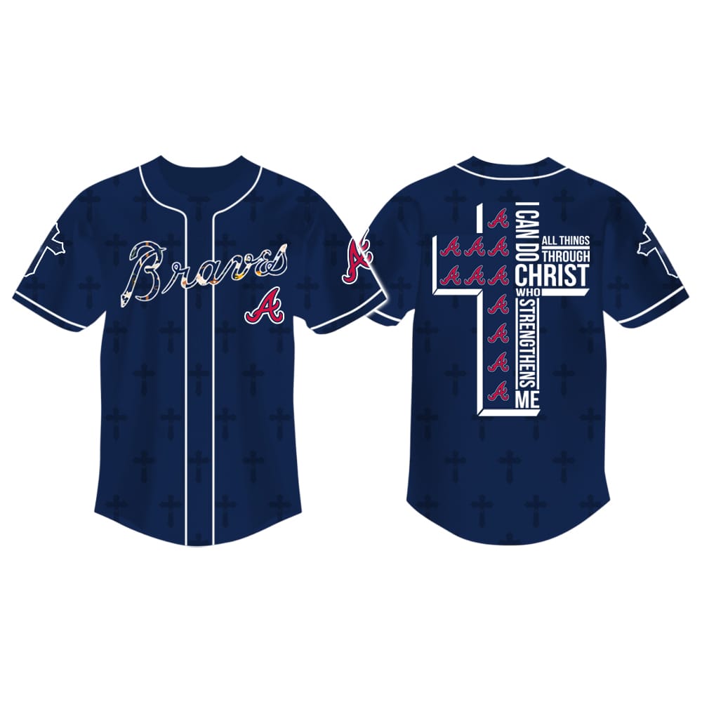 Cross Braves I Can Do All Things Through Christ 3D Baseball Jersey Cross Braves I Can Do All Things Through Christ 3D Baseball Jersey