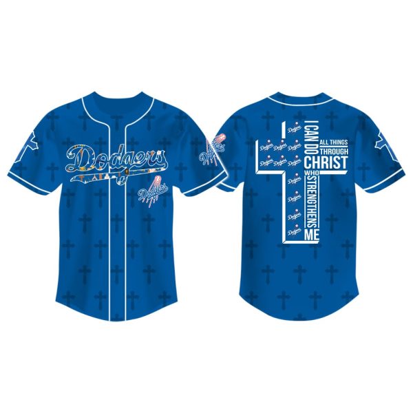 Cross Dodgers I Can Do All Things Through Christ 3D Baseball Jersey
