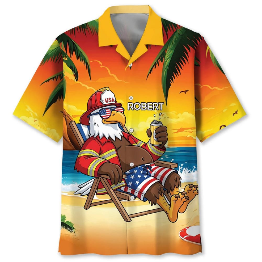Custom Name Eagles Firefighter Summer Vacation Hawaiian Shirt Custom Name Eagles Firefighter Summer Vacation Hawaiian Shirt