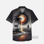 Dark Style Hawaii Coconut Tree Shadows Printing Breast Pocket Short Sleeve Shirt