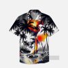 Dark Style Hawaii Orange Sun And Coconut Tree Shadows Printing Breast Pocket Short Sleeve Shirt