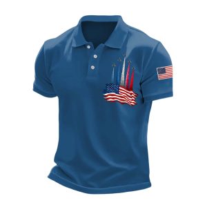 Mens Independence Day American Flag Jet Planes Print Casual Top3