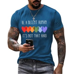 Mens Retro Be A Decent Human Its Not That Hard Print T Shirt1