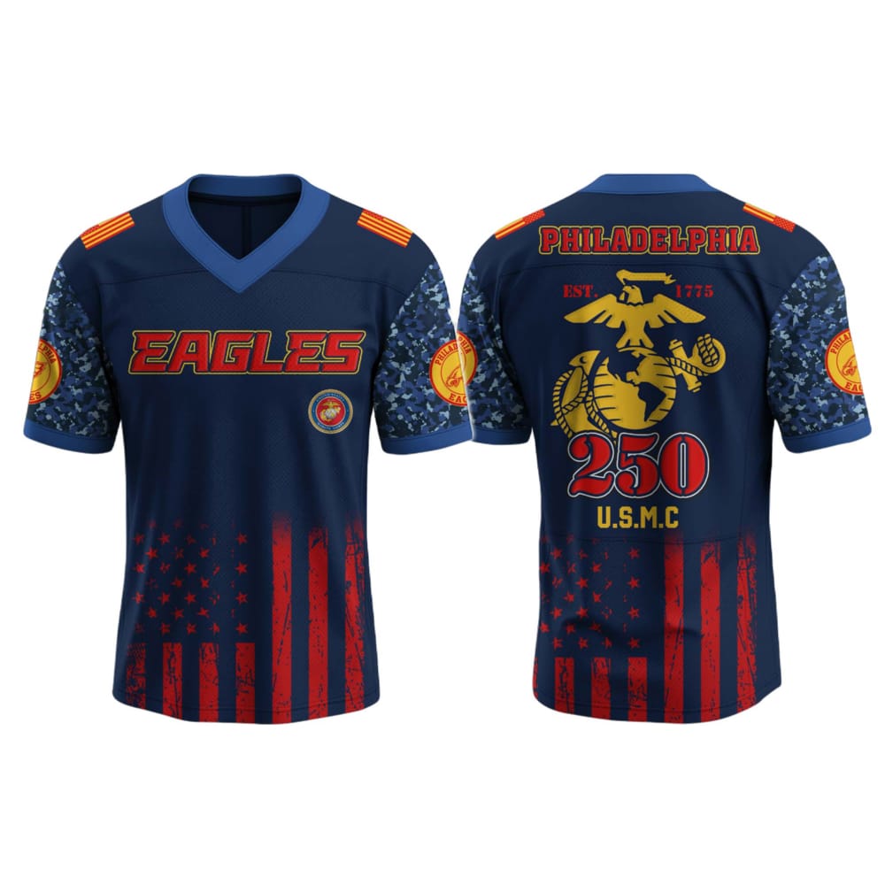 Eagles US USMC 250th Birthday Football Jersey 2025 Eagles US USMC 250th Birthday Football Jersey 2025