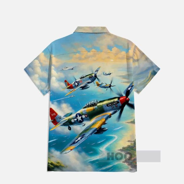 Fighter Series Fighters And The Seaside Printing Breast Pocket Short Sleeve Shirt