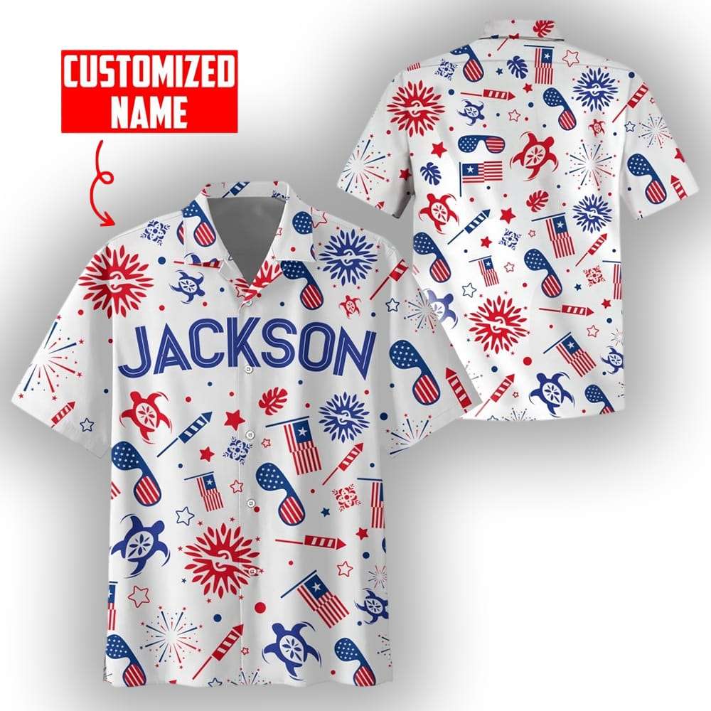 FireWorks Freedom For 4th Of July Custom Name Hawaiian Shirt FireWorks Freedom For 4th Of July Custom Name Hawaiian Shirt
