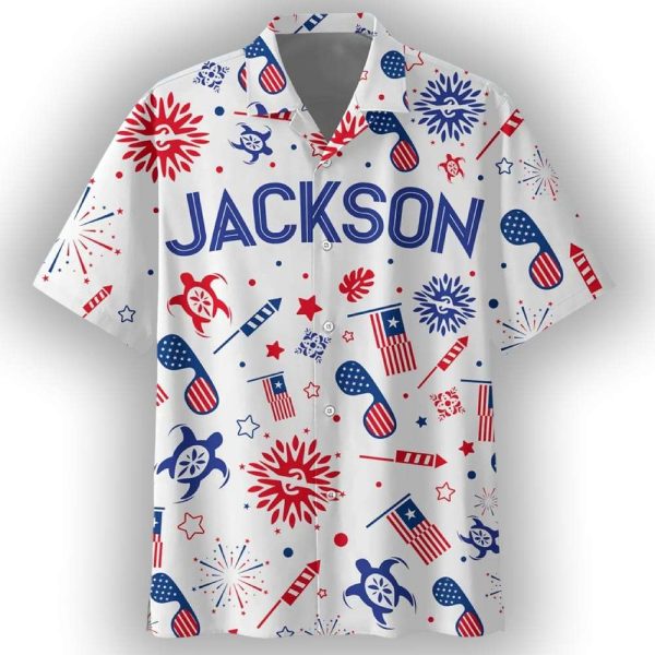 FireWorks Freedom For 4th Of July Custom Name Hawaiian Shirt