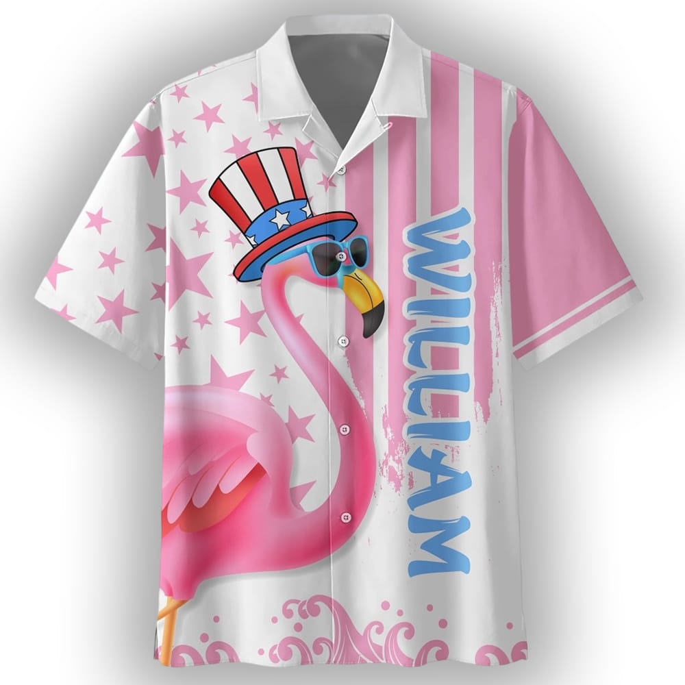 Flamingos Freedom 4th Of July Custom Name Hawaiian Shirt Flamingos Freedom 4th Of July Custom Name Hawaiian Shirt