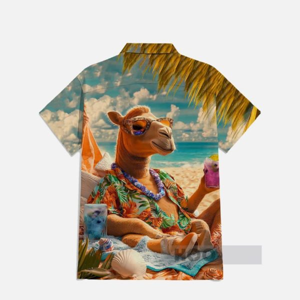 Funny Animals Hawaiian Sunbathing Horse Printing Short Sleeve Shirt