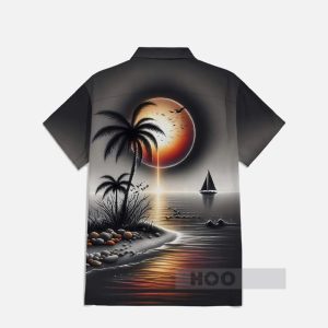 Dark Style Hawaii Coconut Tree Shadows Printing Breast Pocket Short Sleeve Shirt1