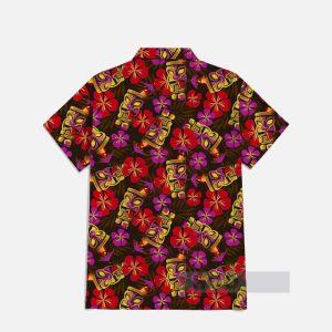 Classic Tikis And Brightly Colored Florals Hawaiian Printing Breast Pocket Short Sleeve Shirt1