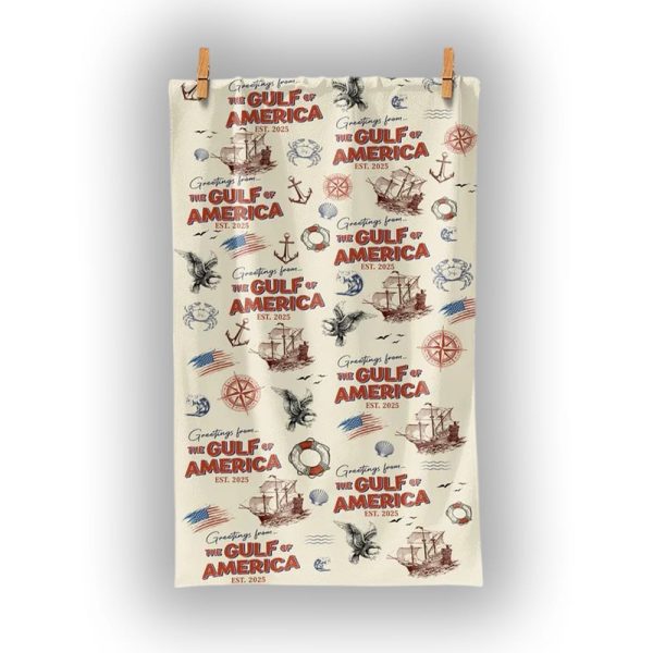 Greeting From The Gulf Of America Est 2025 Beach Towel