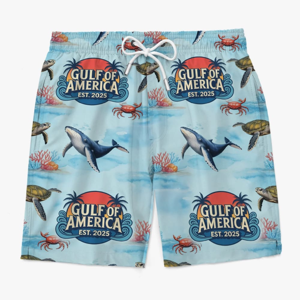 Gulf Of America Est 2025 Sharks Dont Apologize Beach Shorts Gulf Of America Est 2025 Sharks Don't Apologize Beach Shorts