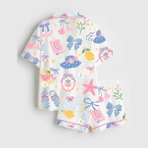 Coastal Preppy Girl Summer Beach Coquette Girly Summer Beach Ocean Pajama Set1