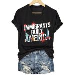 Immigrants Built America Print V Neck T-shirt