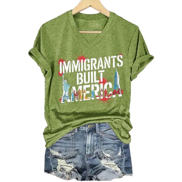 Immigrants Built America Print V Neck T-shirt
