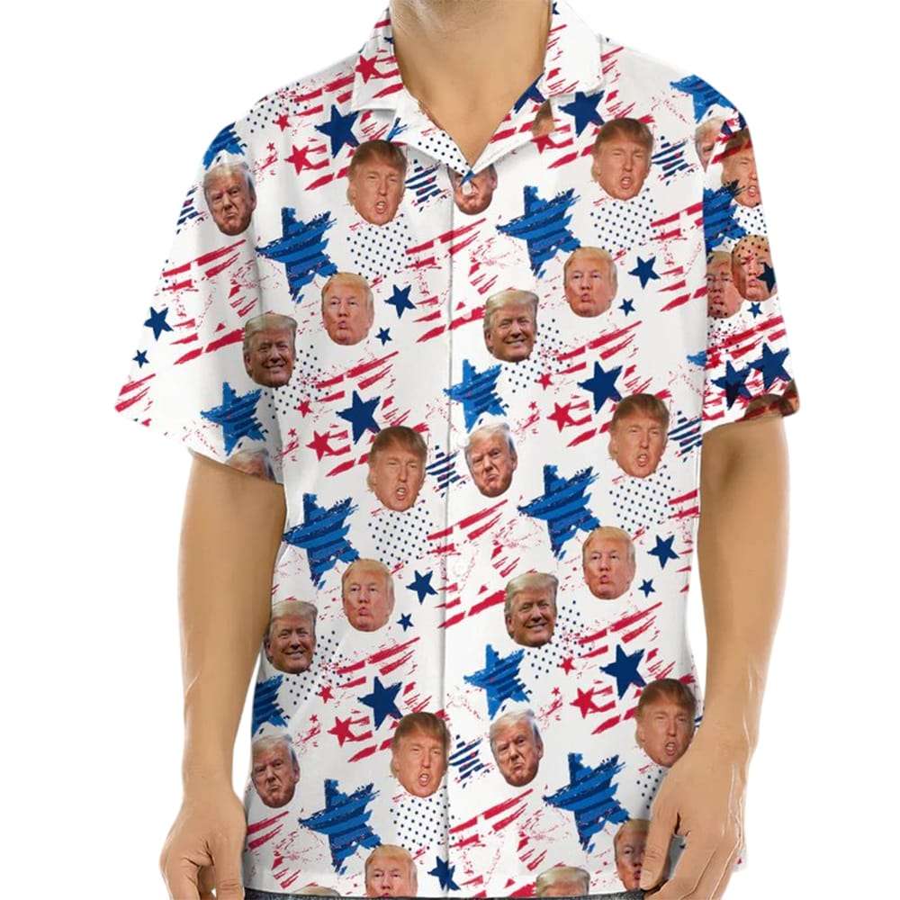 Independence Day American Donald Trump Face Hawaiian Shirt Independence Day American Donald Trump Face Hawaiian Shirt