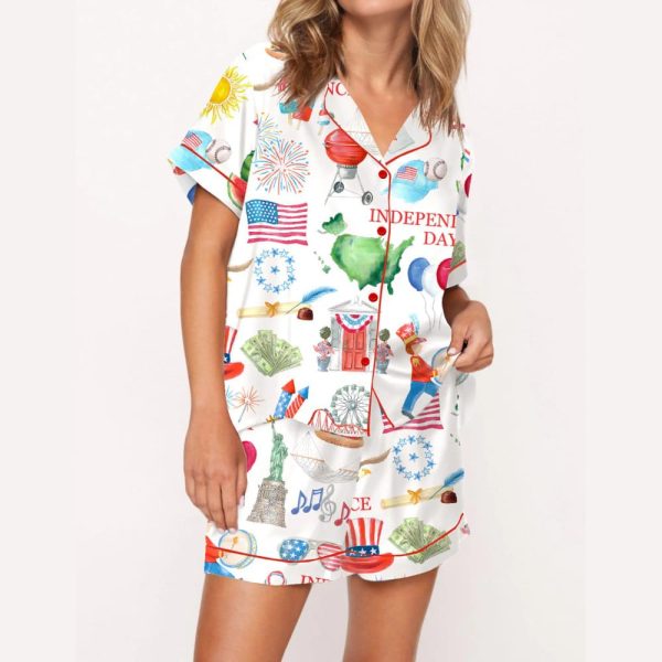 Independence Day Celebration Watercolor Silky Satin Pajama Set