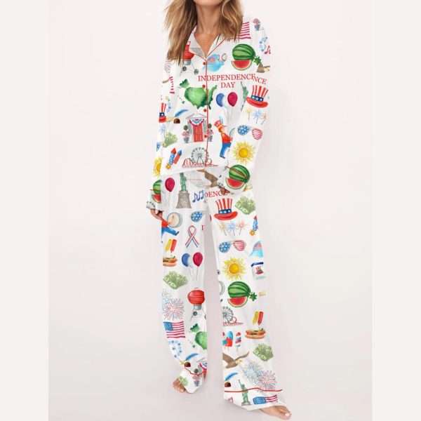 Independence Day Celebration Watercolor Silky Satin Pajama Set