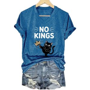No Kings In America Black Cat Print T Shirt