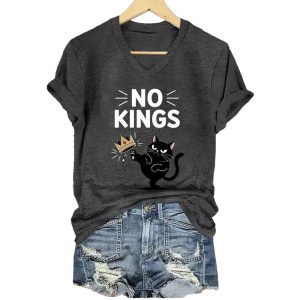 No Kings In America Black Cat Print T Shirt4