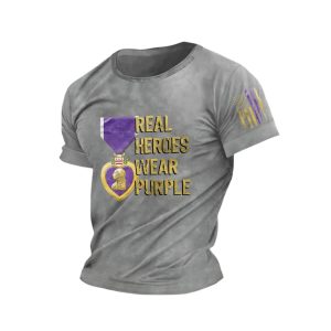 Mens Retro Purple Heart Day Purple Heart Real Heroes Wear Purple Print T Shirt2