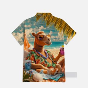 Funny Animals Hawaiian Sunbathing Horse Printing Short Sleeve Shirt1