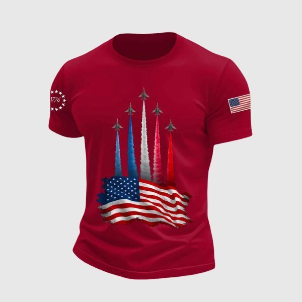Men’s Independence Day American Flag Jet Planes Print Casual Tee