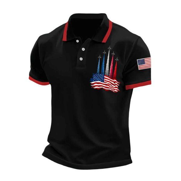 Men’s Independence Day American Flag Jet Planes Print Casual Top