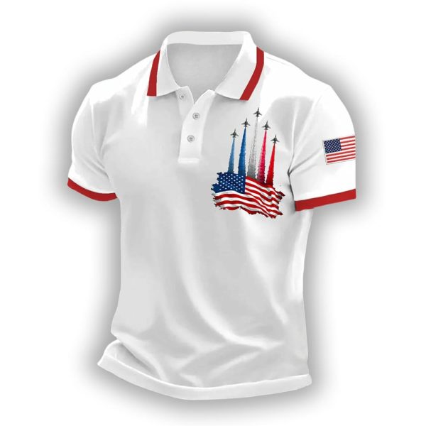 Men’s Independence Day American Flag Jet Planes Print Casual Top