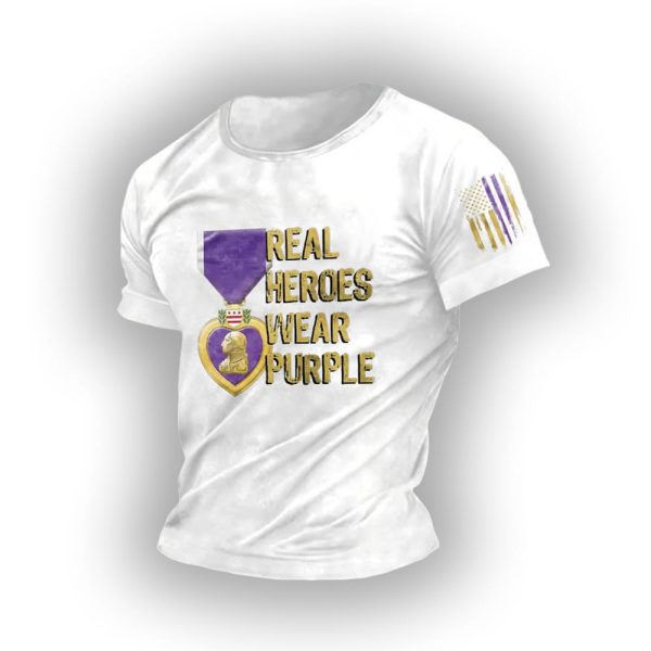 Men’s Retro Purple Heart Day Purple Heart Real Heroes Wear Purple Print T-Shirt