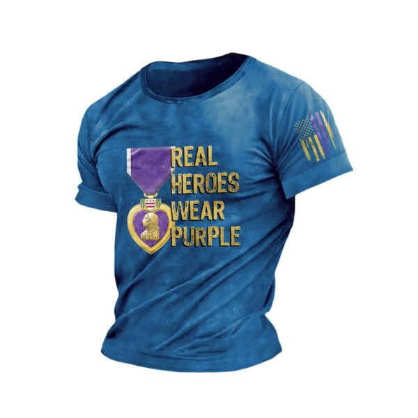 Men’s Retro Purple Heart Day Purple Heart Real Heroes Wear Purple Print T-Shirt