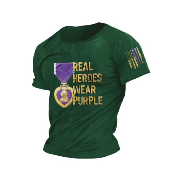 Men’s Retro Purple Heart Day Purple Heart Real Heroes Wear Purple Print T-Shirt