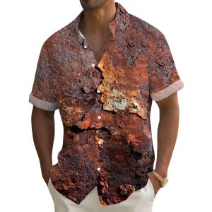 Vintage Distressed Rust Print Men’s Pocket Short Sleeve Shirts