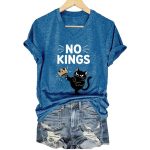 No Kings In America Black Cat Print T-Shirt