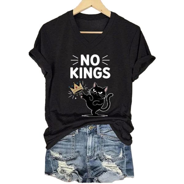 No Kings In America Black Cat Print T-Shirt