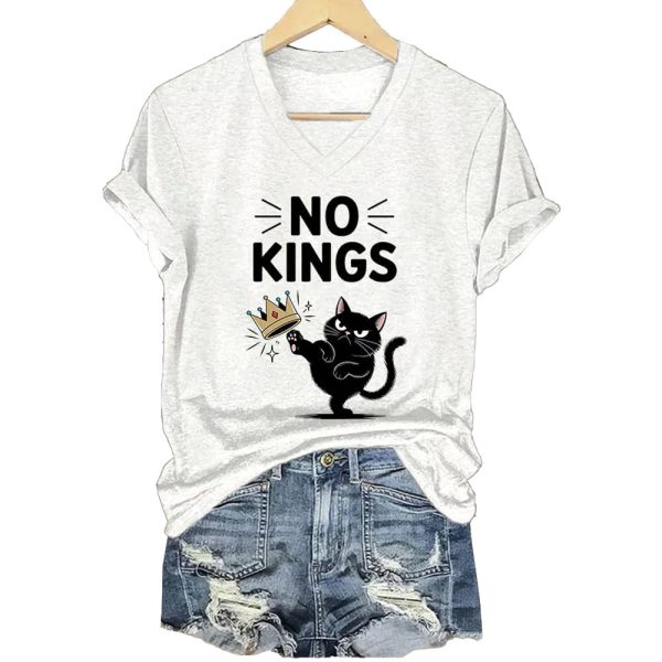 No Kings In America Black Cat Print T-Shirt
