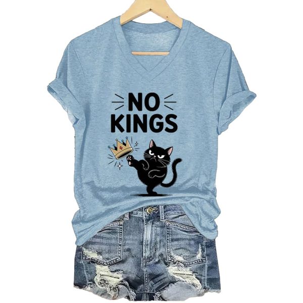 No Kings In America Black Cat Print T-Shirt