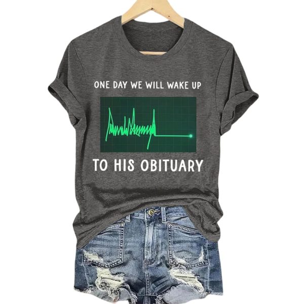 One Day We Will Wake Up To His Obituary Green Heartbeat Flatline Shirt