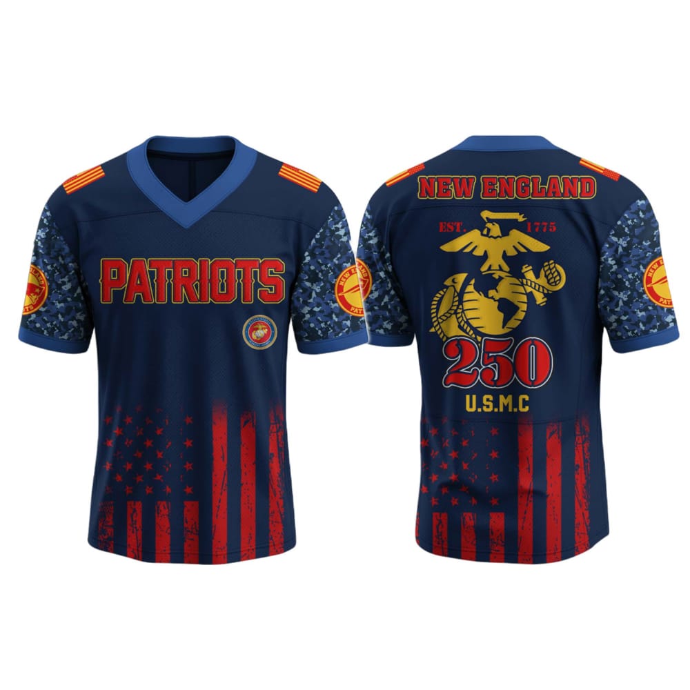 Patriots US USMC 250th Birthday Football Jersey 2025 Patriots US USMC 250th Birthday Football Jersey 2025
